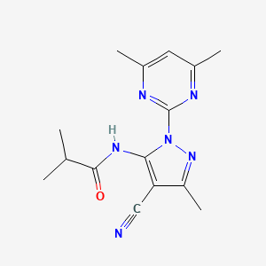 molecular formula C15H18N6O B11181356 N-[4-cyano-1-(4,6-dimethylpyrimidin-2-yl)-3-methyl-1H-pyrazol-5-yl]-2-methylpropanamide 