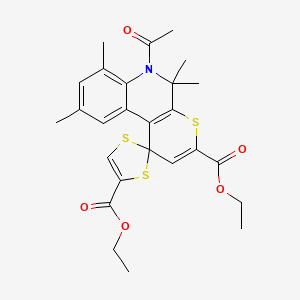 molecular formula C26H29NO5S3 B11181564 Diethyl 6'-acetyl-5',5',7',9'-tetramethyl-5',6'-dihydrospiro[1,3-dithiole-2,1'-thiopyrano[2,3-c]quinoline]-3',4-dicarboxylate 