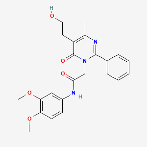 molecular formula C23H25N3O5 B11182122 N-(3,4-dimethoxyphenyl)-2-[5-(2-hydroxyethyl)-4-methyl-6-oxo-2-phenylpyrimidin-1(6H)-yl]acetamide 