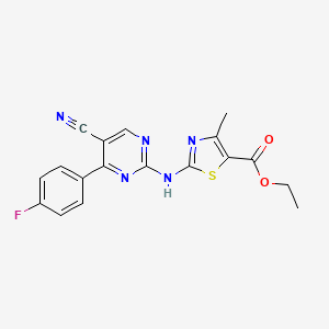 molecular formula C18H14FN5O2S B11182678 Ethyl 2-{[5-cyano-4-(4-fluorophenyl)pyrimidin-2-yl]amino}-4-methyl-1,3-thiazole-5-carboxylate 