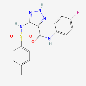 molecular formula C16H14FN5O3S B11182734 N-(4-Fluorophenyl)-5-(4-methylbenzenesulfonamido)-1H-1,2,3-triazole-4-carboxamide 