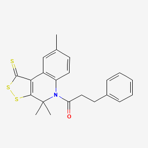 molecular formula C22H21NOS3 B11182745 3-phenyl-1-{4,4,8-trimethyl-1-sulfanylidene-1H,4H,5H-[1,2]dithiolo[3,4-c]quinolin-5-yl}propan-1-one 