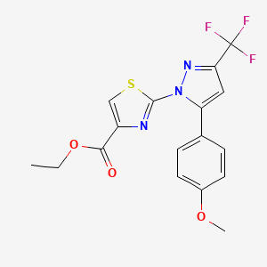 molecular formula C17H14F3N3O3S B11182848 ethyl 2-[5-(4-methoxyphenyl)-3-(trifluoromethyl)-1H-pyrazol-1-yl]-1,3-thiazole-4-carboxylate 
