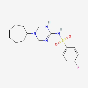 molecular formula C16H23FN4O2S B11182884 N-(5-cycloheptyl-1,4,5,6-tetrahydro-1,3,5-triazin-2-yl)-4-fluorobenzenesulfonamide 