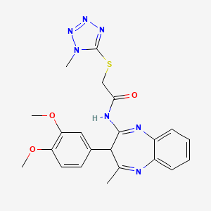 molecular formula C22H23N7O3S B11182915 N-[3-(3,4-dimethoxyphenyl)-4-methyl-3H-1,5-benzodiazepin-2-yl]-2-[(1-methyl-1H-tetrazol-5-yl)sulfanyl]acetamide 