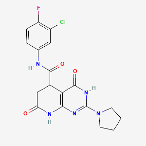 molecular formula C18H17ClFN5O3 B11183157 N-(3-chloro-4-fluorophenyl)-4,7-dioxo-2-(pyrrolidin-1-yl)-3,4,5,6,7,8-hexahydropyrido[2,3-d]pyrimidine-5-carboxamide 