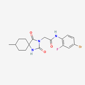 molecular formula C17H19BrFN3O3 B11183519 N-(4-bromo-2-fluorophenyl)-2-{8-methyl-2,4-dioxo-1,3-diazaspiro[4.5]decan-3-yl}acetamide 