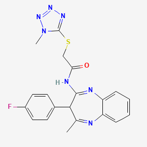 molecular formula C20H18FN7OS B11183702 N-[3-(4-fluorophenyl)-4-methyl-3H-1,5-benzodiazepin-2-yl]-2-[(1-methyl-1H-tetrazol-5-yl)sulfanyl]acetamide 