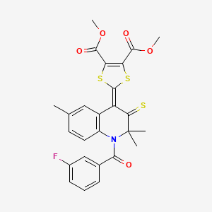 molecular formula C26H22FNO5S3 B11183971 dimethyl 2-[1-(3-fluorobenzoyl)-2,2,6-trimethyl-3-thioxo-2,3-dihydro-4(1H)-quinolinyliden]-1,3-dithiole-4,5-dicarboxylate 