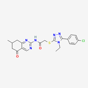 molecular formula C21H21ClN6O2S B11184066 2-{[5-(4-chlorophenyl)-4-ethyl-4H-1,2,4-triazol-3-yl]sulfanyl}-N-(7-methyl-5-oxo-5,6,7,8-tetrahydroquinazolin-2-yl)acetamide 