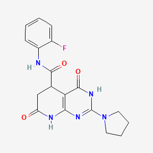 molecular formula C18H18FN5O3 B11184146 N-(2-fluorophenyl)-4-hydroxy-7-oxo-2-(pyrrolidin-1-yl)-5,6,7,8-tetrahydropyrido[2,3-d]pyrimidine-5-carboxamide 