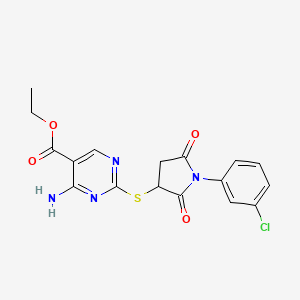 molecular formula C17H15ClN4O4S B11184178 Ethyl 4-amino-2-{[1-(3-chlorophenyl)-2,5-dioxopyrrolidin-3-yl]sulfanyl}pyrimidine-5-carboxylate 