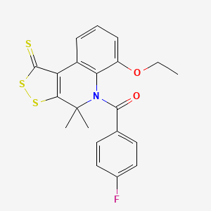 molecular formula C21H18FNO2S3 B11184200 (6-Ethoxy-4,4-dimethyl-1-thioxo-1,4-dihydro-2,3-dithia-5-aza-cyclopenta[a]naphthalen-5-yl)-(4-fluoro-phenyl)-methanone 