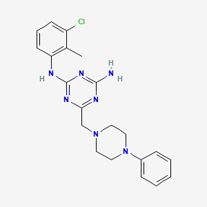 molecular formula C21H24ClN7 B11184247 N-(3-chloro-2-methylphenyl)-6-[(4-phenylpiperazin-1-yl)methyl]-1,3,5-triazine-2,4-diamine 