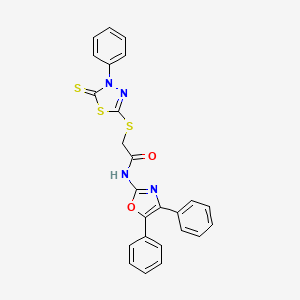 molecular formula C25H18N4O2S3 B11184530 N-(4,5-diphenyl-1,3-oxazol-2-yl)-2-[(4-phenyl-5-thioxo-4,5-dihydro-1,3,4-thiadiazol-2-yl)sulfanyl]acetamide 