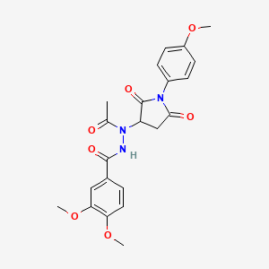 molecular formula C22H23N3O7 B11184597 N'-acetyl-3,4-dimethoxy-N'-[1-(4-methoxyphenyl)-2,5-dioxopyrrolidin-3-yl]benzohydrazide 