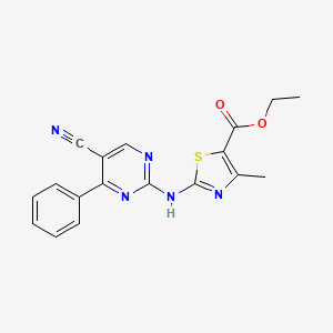 molecular formula C18H15N5O2S B11184964 Ethyl 2-[(5-cyano-4-phenylpyrimidin-2-yl)amino]-4-methyl-1,3-thiazole-5-carboxylate 