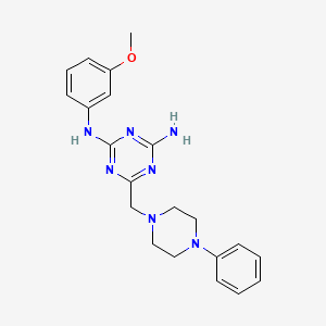 molecular formula C21H25N7O B11185022 N-(3-methoxyphenyl)-6-[(4-phenylpiperazin-1-yl)methyl]-1,3,5-triazine-2,4-diamine 