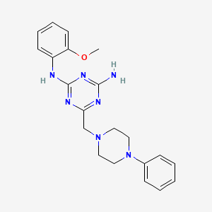 molecular formula C21H25N7O B11185049 N-(2-methoxyphenyl)-6-[(4-phenylpiperazin-1-yl)methyl]-1,3,5-triazine-2,4-diamine 