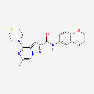 molecular formula C20H21N5O3S B11185062 N-(2,3-dihydro-1,4-benzodioxin-6-yl)-6-methyl-4-(thiomorpholin-4-yl)pyrazolo[1,5-a]pyrazine-2-carboxamide 