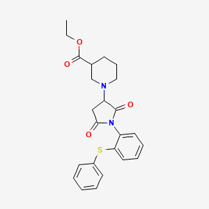 molecular formula C24H26N2O4S B11185371 Ethyl 1-(2,5-dioxo-1-(2-(phenylsulfanyl)phenyl)-3-pyrrolidinyl)-3-piperidinecarboxylate 