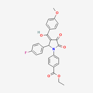 molecular formula C27H22FNO6 B11185400 ethyl 4-[2-(4-fluorophenyl)-4-hydroxy-3-(4-methoxybenzoyl)-5-oxo-2,5-dihydro-1H-pyrrol-1-yl]benzoate 