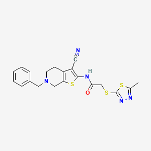 molecular formula C20H19N5OS3 B11185421 N-(6-benzyl-3-cyano-4,5,6,7-tetrahydrothieno[2,3-c]pyridin-2-yl)-2-[(5-methyl-1,3,4-thiadiazol-2-yl)sulfanyl]acetamide 