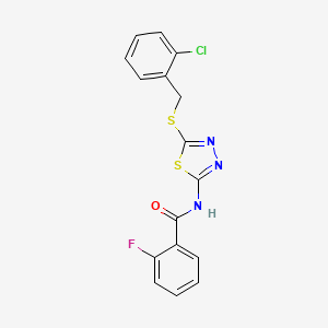 molecular formula C16H11ClFN3OS2 B11185464 N-(5-((2-chlorobenzyl)thio)-1,3,4-thiadiazol-2-yl)-2-fluorobenzamide 