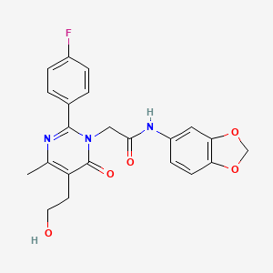 molecular formula C22H20FN3O5 B11185598 N-(1,3-benzodioxol-5-yl)-2-[2-(4-fluorophenyl)-5-(2-hydroxyethyl)-4-methyl-6-oxopyrimidin-1(6H)-yl]acetamide 