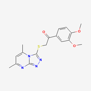 molecular formula C17H18N4O3S B11185626 1-(3,4-Dimethoxyphenyl)-2-[(5,7-dimethyl[1,2,4]triazolo[4,3-a]pyrimidin-3-yl)sulfanyl]ethanone 