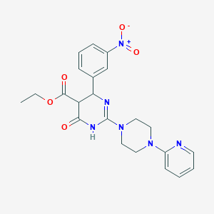 molecular formula C22H24N6O5 B11185679 Ethyl 6-(3-nitrophenyl)-4-oxo-2-[4-(pyridin-2-yl)piperazin-1-yl]-1,4,5,6-tetrahydropyrimidine-5-carboxylate 