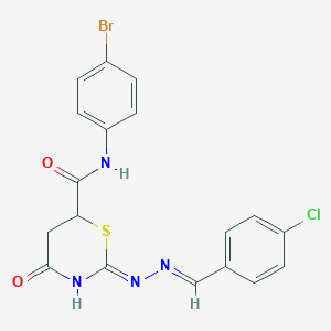 molecular formula C18H14BrClN4O2S B11185947 N-(4-bromophenyl)-2-[(2E)-2-(4-chlorobenzylidene)hydrazinyl]-4-oxo-5,6-dihydro-4H-1,3-thiazine-6-carboxamide 