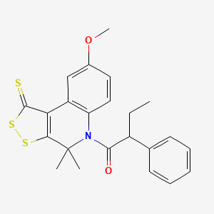 molecular formula C23H23NO2S3 B11185960 1-(8-methoxy-4,4-dimethyl-1-thioxo-1,4-dihydro-5H-[1,2]dithiolo[3,4-c]quinolin-5-yl)-2-phenylbutan-1-one 