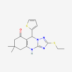 molecular formula C17H20N4OS2 B11185963 2-(ethylsulfanyl)-6,6-dimethyl-9-(thiophen-2-yl)-5,6,7,9-tetrahydro[1,2,4]triazolo[5,1-b]quinazolin-8(4H)-one 