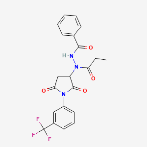molecular formula C21H18F3N3O4 B11186239 N'-{2,5-dioxo-1-[3-(trifluoromethyl)phenyl]pyrrolidin-3-yl}-N'-propanoylbenzohydrazide 