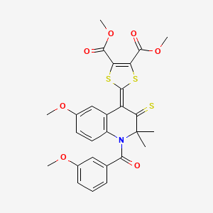 molecular formula C27H25NO7S3 B11186354 dimethyl 2-{6-methoxy-1-[(3-methoxyphenyl)carbonyl]-2,2-dimethyl-3-thioxo-2,3-dihydroquinolin-4(1H)-ylidene}-1,3-dithiole-4,5-dicarboxylate 