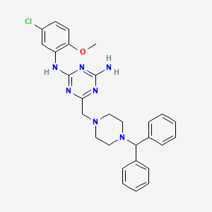 molecular formula C28H30ClN7O B11186499 N-(5-chloro-2-methoxyphenyl)-6-{[4-(diphenylmethyl)piperazin-1-yl]methyl}-1,3,5-triazine-2,4-diamine 