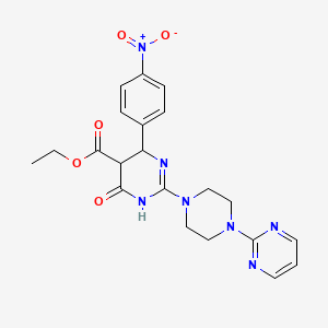 molecular formula C21H23N7O5 B11186898 Ethyl 6-(4-nitrophenyl)-4-oxo-2-[4-(pyrimidin-2-yl)piperazin-1-yl]-1,4,5,6-tetrahydropyrimidine-5-carboxylate 