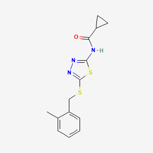molecular formula C14H15N3OS2 B11187007 N-(5-((2-methylbenzyl)thio)-1,3,4-thiadiazol-2-yl)cyclopropanecarboxamide 
