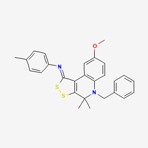molecular formula C27H26N2OS2 B11187022 N-[(1Z)-5-benzyl-8-methoxy-4,4-dimethyl-4,5-dihydro-1H-[1,2]dithiolo[3,4-c]quinolin-1-ylidene]-4-methylaniline 