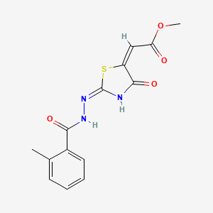 molecular formula C14H13N3O4S B11187168 methyl (2E)-[2-{2-[(2-methylphenyl)carbonyl]hydrazinyl}-4-oxo-1,3-thiazol-5(4H)-ylidene]ethanoate 