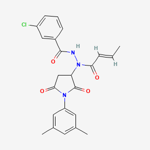 molecular formula C23H22ClN3O4 B11187367 N'-[(2E)-but-2-enoyl]-3-chloro-N'-[1-(3,5-dimethylphenyl)-2,5-dioxopyrrolidin-3-yl]benzohydrazide 