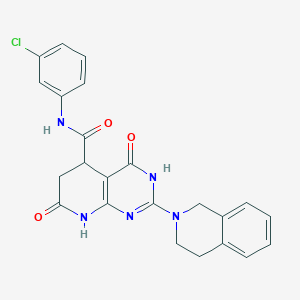 molecular formula C23H20ClN5O3 B11187643 N-(3-chlorophenyl)-2-(3,4-dihydroisoquinolin-2(1H)-yl)-4,7-dioxo-3,4,5,6,7,8-hexahydropyrido[2,3-d]pyrimidine-5-carboxamide 