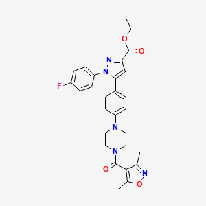 molecular formula C28H28FN5O4 B11187994 ethyl 5-(4-(4-(3,5-dimethylisoxazole-4-carbonyl)piperazin-1-yl)phenyl)-1-(4-fluorophenyl)-1H-pyrazole-3-carboxylate 