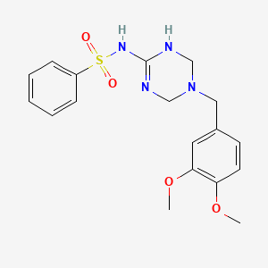 molecular formula C18H22N4O4S B11188105 N-[5-(3,4-dimethoxybenzyl)-1,4,5,6-tetrahydro-1,3,5-triazin-2-yl]benzenesulfonamide 