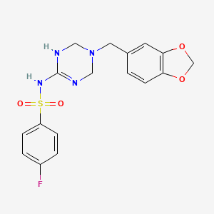 molecular formula C17H17FN4O4S B11188507 N-[5-(1,3-benzodioxol-5-ylmethyl)-1,4,5,6-tetrahydro-1,3,5-triazin-2-yl]-4-fluorobenzenesulfonamide 