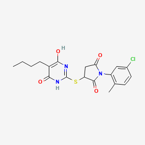 molecular formula C19H20ClN3O4S B11188585 3-[(5-Butyl-4,6-dihydroxypyrimidin-2-yl)sulfanyl]-1-(5-chloro-2-methylphenyl)pyrrolidine-2,5-dione 