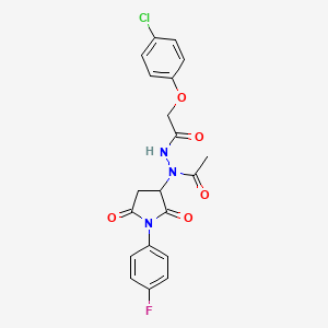 molecular formula C20H17ClFN3O5 B11189076 N'-acetyl-2-(4-chlorophenoxy)-N'-[1-(4-fluorophenyl)-2,5-dioxopyrrolidin-3-yl]acetohydrazide 