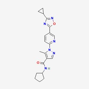 molecular formula C20H22N6O2 B11189266 N-cyclopentyl-1-[5-(3-cyclopropyl-1,2,4-oxadiazol-5-yl)pyridin-2-yl]-5-methyl-1H-pyrazole-4-carboxamide 