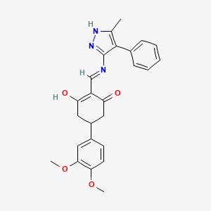 molecular formula C25H25N3O4 B11190350 5-(3,4-dimethoxyphenyl)-2-{[(3-methyl-4-phenyl-1H-pyrazol-5-yl)amino]methylidene}cyclohexane-1,3-dione 
